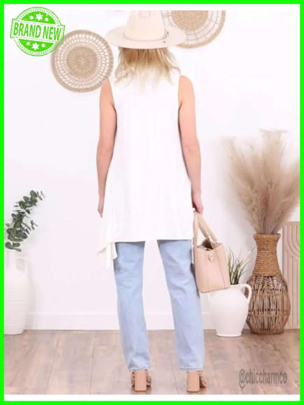 Sleeveless Cardigan Vest Open-Front Long Asymmetric Hem